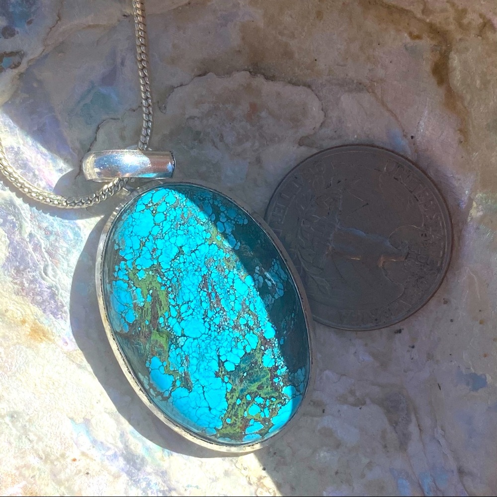 Turquoise Oval Pendant with Sterling Silver 18" Necklace